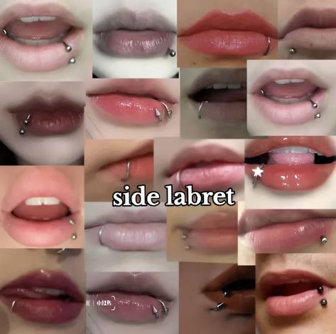 Lip Piercing Types, Types Of Mouth Piercings, Side Labret Piercing Studs, Cute Facial Piercings Lips, Piercing Set Up, Ashley Lip Piercing, Lip Piercing Names, Side Labret Piercing, Cute Piercing Ideas