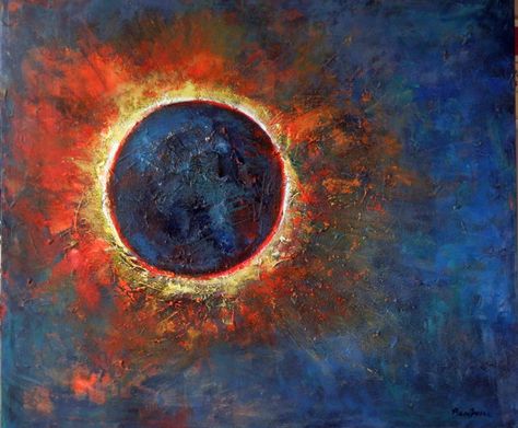 Eclipses Art, Sun Painting, Astronomy Art, Moon Painting, Dark Side Of The Moon, Gold Leaf Painting, Total Eclipse, Sun Art, Hubble Space Telescope