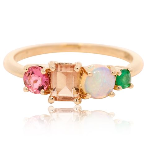 Solid Crystal Opal, Topaz, Tourmaline and Emerald Ring | Opals Down Under Ring With Emerald, Emerald Set, Crystal Opal, Toned Body, Opal Ring, Opal Crystal, Emerald Ring, Opal Rings, Pink Tourmaline