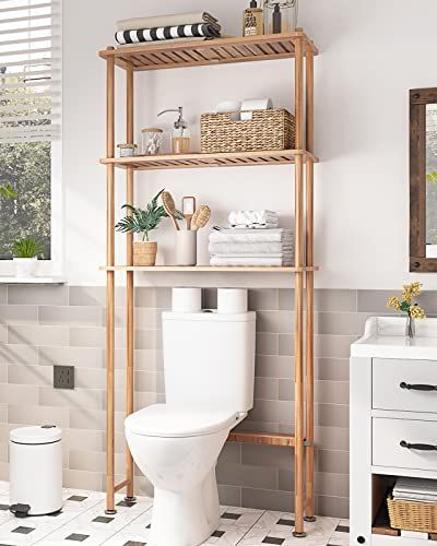 AmazerBath Over The Toilet Storage Shelf Bamboo, 3-Tier Over Toilet Organizer Rack, Freestanding above Toilet Shelf for Bathroom, Laundry, Space Saver, Natural Color Freestanding Bathroom Shelves, Over Toilet Storage, Over The Toilet Storage, Storing Towels, Toilet Shelves, Over The Toilet, Bamboo Shelf, Bamboo Bathroom, Over Toilet