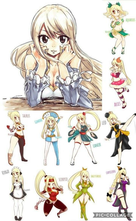 All Lucy's transformation clothes from Celestial Spirits  (i didnt maked this =_=) Nalu Fairy Tail, Lucy Star, Fairy Tail Meme, Fairy Tail Photos, Fairy Tail Funny, Fairy Tail Comics, Fairy Tail Family, Fairy Tail Images, Natsu Fairy Tail