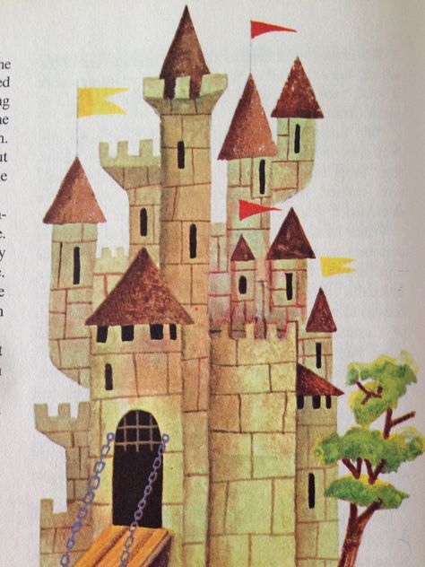 The Sleepytime Storybook, JP Miller, 1962. Storybook Castle, Whimsical Castle Drawing, Vintage Castle Drawing, Medieval Village Illustration, Medieval Castle Illustration, Fairy Castle Illustration, Fairy Tale Castle Illustration, Kids Castle, Castle Illustration