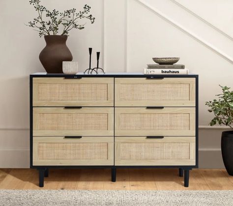 Jasmely 6 Drawer 43.31" W Double … curated on LTK Light Wood Dresser, Rattan Dresser, Rattan Cabinet, Dresser Tv Stand, Drawer Bedroom, Mid Century Modern Dresser, 3 Drawer Dresser, Wood Dresser, Modern Dresser