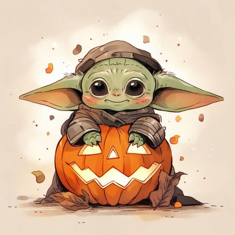 Star Wars Yoda Drawing, Star Wars Halloween Wallpaper, Grogu Drawing, Baby Yoda And Mando, Baby Yoda Painting, Grogu Art, Baby Yoda Drawing, Baby Yoda Wallpaper, Ashoka Star Wars