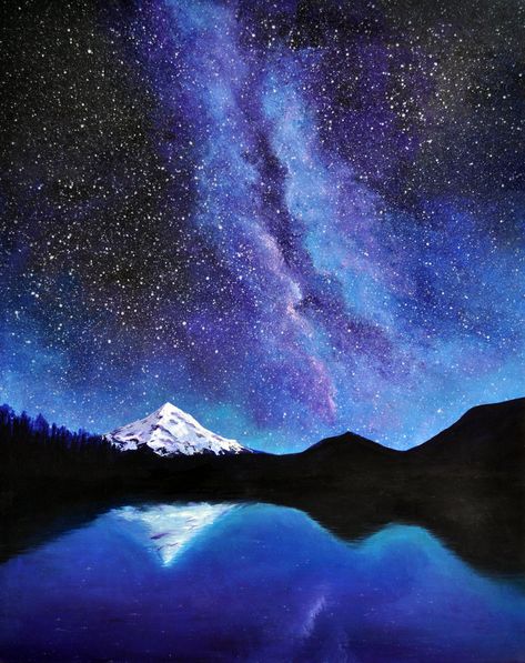 Art Galaxie, Night Sky Painting, Aesthetic Galaxy, Landscape Photography Tips, Starry Nights, Mountain Canvas, Landscape Paintings Acrylic, Easy Canvas Painting, Landscape Photography Nature