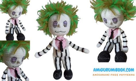 Amigurumi Cartoon Characters Archives - Amigurumibook.com Beetlejuice Crochet, Beetlejuice Costume, Free Amigurumi Crochet Patterns, Beetlejuice Beetlejuice, Mike Wazowski, Red Yarn, How To Start Knitting, Yarn Projects, Crochet Hook Sizes