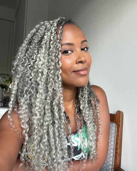 Saying my goodbyes to this great timesaving style.👋🏾 What’s next?? #bohobraids #greyhair #grayhair #braids #silversisters Grey Braids For Black Women, Grey Braids, Grey Box Braids, Grey Hair Braids, Ash Grey Hair, Natural Hair Haircuts, Gray Hairstyles, Braids For Black, Beautiful Gray Hair