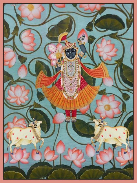 Shrinath Ji Pichwai Painting, Shree Nathji Painting On Canvas, Shreenathji Pichwai Painting, Shrinathji Pichwai Paintings, Pichwai Wallpaper, Kamal Talai, Lipan Art, Shree Nathji, Incense Packaging