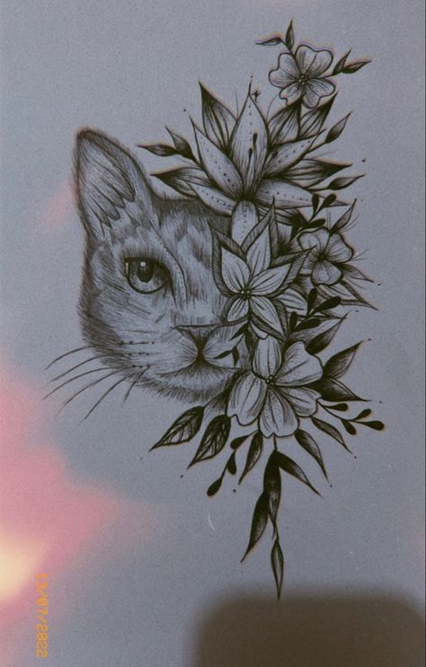 Metamorphosis Art, Cat Tatto, Tattoo 2024, Cat Tattoos, Cat Flowers, Great Tattoos, Tattoo Idea, Cat Tattoo, Tattoo Drawings