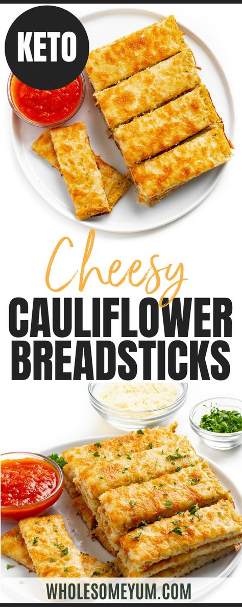 Cauliflower Breadsticks Best Cauliflower Recipe, Cheese Cauliflower, Cauliflower Breadsticks, Low Carb Holiday Recipes, Breadsticks Recipe, Keto Holiday Recipes, Wholesome Yum, Lowest Carb Bread Recipe, Healthy Appetizer Recipes