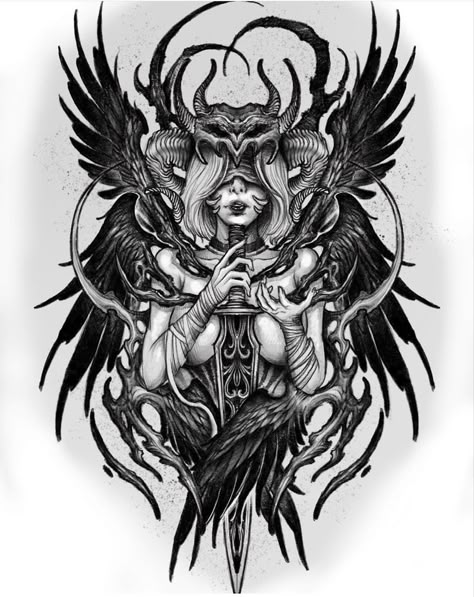 Backpiece Tattoo, Scary Tattoos, Norse Tattoo, Creepy Tattoos, Mythology Tattoos, Gothic Tattoo, Tattoo Style Drawings, Dark Art Tattoo, Best Sleeve Tattoos