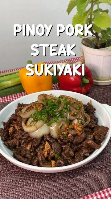 Pork Kasim Recipe, Pork Steak Recipes Filipino, Pork Sukiyaki Recipe, Sukiyaki Recipe, Taco Salad Recipe Healthy, Pork Steak Recipe, Cut Recipe, Filipino Cuisine, Taco Salad Recipes