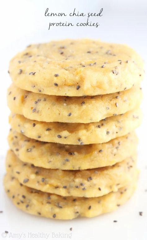 Lemon Chia Seed Protein Cookies | Amy's Healthy Baking Chia Seed Protein, Chia Seeds Protein, Chia Recipe, Chia Seed Recipes, Protein Cookies, Diet Vegetarian, Healthy Cookies, Protein Snacks, Low Carb Desserts