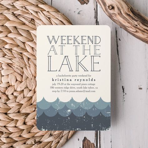 Vintage Waves Lake Weekend Getaway Invitation | #weekendgetaway #girlsweekend #vintage #summer #waves #lake #blue #weekendatthelake #lakebacheloretteparty #lakeweekend Bachelorette Party Lake Weekend, Tahoe Bachelorette, Lake Bachelorette Party, Bachelorette Party Lake, Batchlorette Party, Lake Birthday Party, Lake Weekend, Lake Birthday, Lake Theme