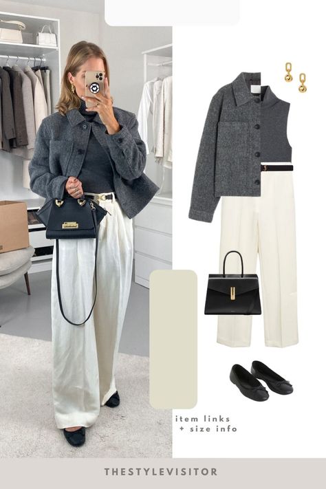 Wool Jacket Outfit, Grey Jacket Outfit, Tops For Women 2023, Simple Work Outfits, Winter Jacket Outfits, Jacket Outfit Women, Grey Jacket, Outfit Formulas, Wool Shirt