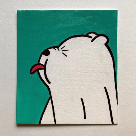 Cute Bear Painting Easy, We Bear Bears Painting, Circle Canvas Art Ideas, Ice Bear Painting, Cute Easy Paintings For Beginners, Cute Small Paintings, Aesthetic Easy Painting Ideas, Bear Canvas Painting, Simple Cute Paintings