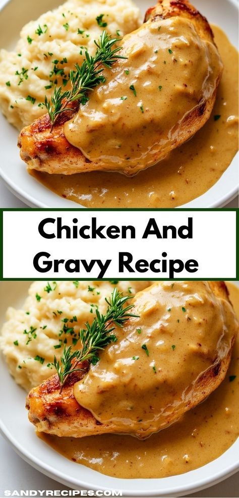 Need a quick dinner solution? Discover this easy Chicken and Gravy recipe that combines tender chicken with a luscious gravy. It's a hassle-free dish that your family will love, ideal for any night. Stuffed Chicken With Gravy, Roasted Chicken With Gravy, Chicken And Gravy Recipes Stove Top, Chicken And Brown Gravy, Brown Gravy Chicken, Chicken And Gravy Stovetop, Chicken And Gravy Recipes, Easy Chicken And Gravy, Homemade Chicken Gravy