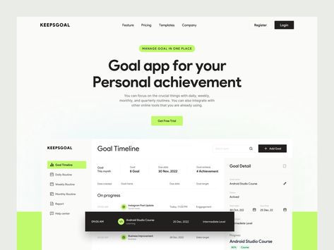 Personal Goal Tracker - Website designed by Luky Erdiand for Morva Labs. Connect with them on Dribbble; the global community for designers and creative professionals. Goal App, Goals Tracker, Pricing Templates, Goal Tracking, Personal Achievements, Goal Tracker, Admin Panel, Room Idea, Website Design Inspiration