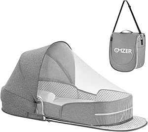 omzer Baby Travel Bassinet Portable Bassinets - Foldable Baby Co-Sleeping Bed Lightweight Travel Pod Infant Travel Bed with 2-1 Mosquito & Canopy Grey Cosleeping Bed, Travel Bassinet, Portable Bassinet, Travel Bed, Sleeping Bed, Baby Travel, Traveling With Baby, Future Baby, Bassinet