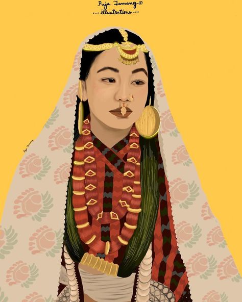 The Rai Women's Ethnic Attire and Exquisite Ornaments enhance their allure, celebrating our rich culture. #art #artistsoninstagram #artwork… | Instagram Nepali Ornaments, Celebration Artwork, Nepali Art, Nepali Culture, Single Rose Bouquet, Nepal Art, Nepal Culture, Darjeeling, Dress Drawing