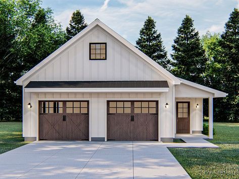 Garage Workshop Plan, 050G-0100 Exterior Garage Ideas, Detached Garage Designs, Garage Plans With Loft, Pole Barn Garage, Garage Plans Detached, Garage Workshop Plans, Covered Entry, Plan Garage, Farmhouse Garage