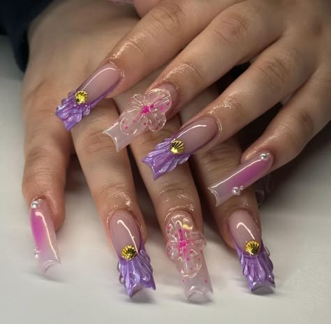 3d Floral Nails, Floral Nail Designs, Long Nail Designs, Floral Nail, Glamour Nails, Cute Nail Art Designs, Girly Acrylic Nails, Dope Nail Designs, Acrylic Nails Coffin Pink