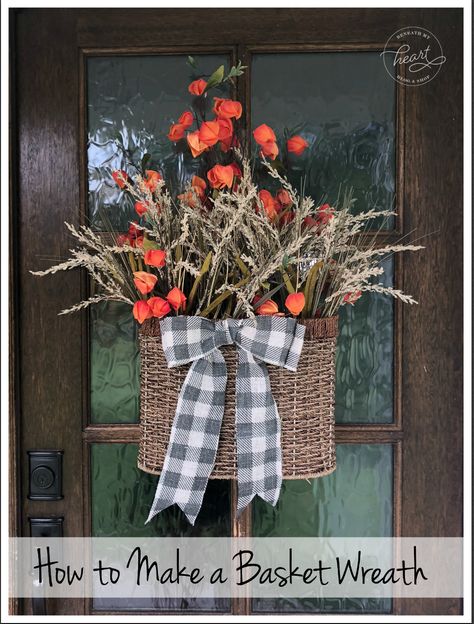 Front Door Baskets, Fall Basket, Door Basket, Basket Wreath, Traditional Wreath, Happy Easter Wishes, Front Porch Christmas Decor Ideas, Porch Christmas Decor Ideas, Country Diy