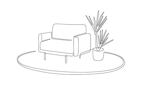 Furniture Line Drawing, Living And Office Room, Armchair Illustration, Armchair Drawing, Couch Logo, Couch Drawing, Sketch Room, Office Room Interior, Minimalist Bujo