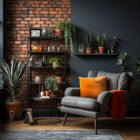 Charcol Grey and red brick Image Red Brick Wall Living Room, Red Brick Wall Interior, Red Brick Living Room, Brick Wall Living Room Ideas, Brick Wall Interior Living Room, Brick House Interior, Basement Wall Colors, Brick Wall Living Room, Brick Wall Decor