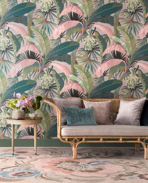 Gambit Wallpaper, Tropical Interiors, Tropical Interior Design, Palm Trees Wallpaper, Tropical Interior, Iconic Wallpaper, Tropical Home Decor, Jungle Wallpaper, Tropical Wallpaper