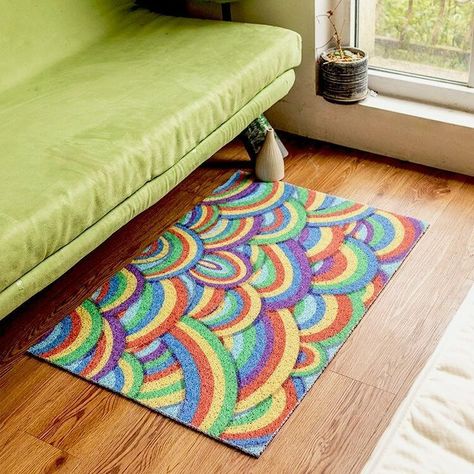 Add a retro pop of color to any room with this Retro Rainbow Cluster Area Rug. Trippy Room Decor. Trippy Decor Ideas. Trippy Room Inspiration. #toa #toashop #trippyroom Trippy Rug, Kidcore Room, Indie Room Ideas, Trippy Decor, Aesthetic Rugs, Dark Academia Grunge, Room Decor Trippy, In Rainbows, Trippy Room