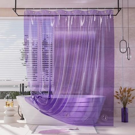 AmazerBath Luxury Soft Shower Curtain Liner, EVA Clear Purple Heavy Duty Shower Curtain and Liner 2-in-1, 72x72 Plastic Weighted Bathroom Shower Liner, 12 Rustproof Grommets & 3 Heavyweight Stones Purple Bathroom Ideas, Shower Curtain And Liner, Rainbow Shower Curtain, Luxury Shower Curtain, Purple Bathroom, Purple Shower Curtain, Long Shower Curtains, Plastic Shower Curtain, Purple Bathrooms