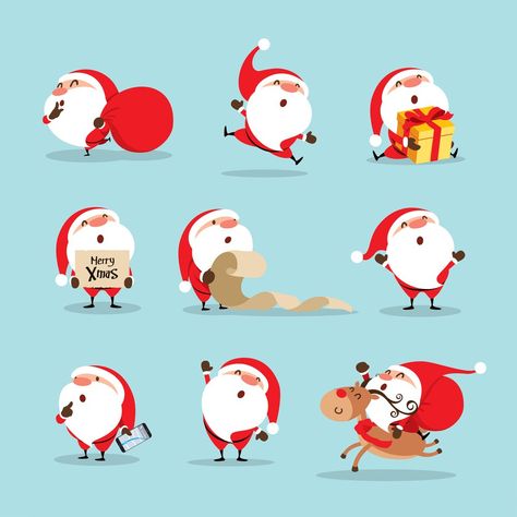 Nine clip art Santas doing various cute things. Santa Address, Santa Cartoon, Christmas Stock Photos, Find Santa, Christmas Windows, 404 Pages, Funny Cartoon Characters, Promotion Design, Christmas Idea