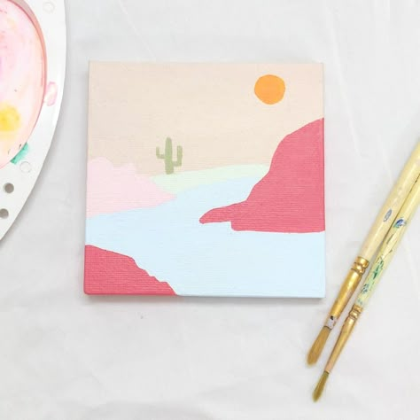 Mini Canvas Paintings Preppy, Pastel Canvas Painting Ideas, Pastel Painting Ideas On Canvas, Preppy Mini Paintings, Cute Paintings On Canvas Aesthetic Pink, 4 Square Painting Ideas, Simple Pastel Painting Ideas, Aesthetic Pastel Painting Ideas Easy, Mini Canvas Art Scenery