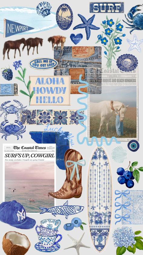 coastal cowgirl :) #coastalcowgirl #blue Costal Cowgirl, Collage Background, Coastal Cowgirl, Surfs Up, Rodeo, Surfing, Wallpapers, Canvas, Blue