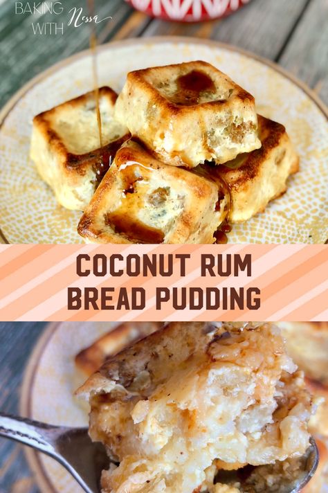 Old Fashion Bread Pudding With Rum Sauce, Coquito Bread Pudding, Rum Bread Pudding Recipes, Caribbean Bread Pudding Recipe, Rum Desserts Recipes, Rum Raisin Bread Pudding, Tropical Bread, Rum Pudding, Tiki Food