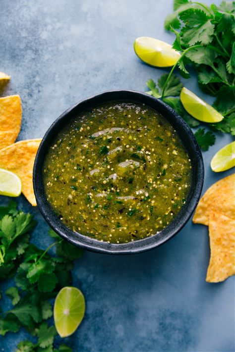 Adobo Sauce Recipe, Roasted Salsa Verde Recipe, Salsa Verde Chicken Enchiladas, Roasted Tomatillo Salsa, Mexican Shredded Beef, Salsa Verde Recipe, Roasted Tomatillo, Verde Sauce, Chelsea's Messy Apron