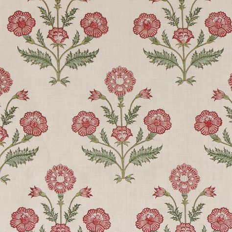 INDIAN POPPY — Pukka Print Linen Floral Textile Prints, Indian Floral Pattern, Trim Lighting, Wallpaper Trim, Puffy Quilt, India Rose, Textile Studio, Color Theory Art, Indian Block Print Fabric