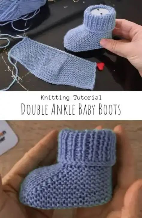 Knit Double Ankle Baby Booties Baby Booties Free Pattern, Knitted Slippers Pattern, Baby Booties Knitting Pattern, Baby Boy Knitting Patterns, Baby Booties Pattern, Knit Baby Booties, Baby Boy Knitting, Beginner Knitting Projects, Baby Knitting Patterns Free