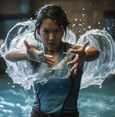 Bending Poses Avatar, Element Bending Poses, Water Bender Character Design, Water Bending Pose Reference, Water Control Power, Water Bending Art, Water Bender Poses, Earth Bending Aesthetic, Atla Visuals