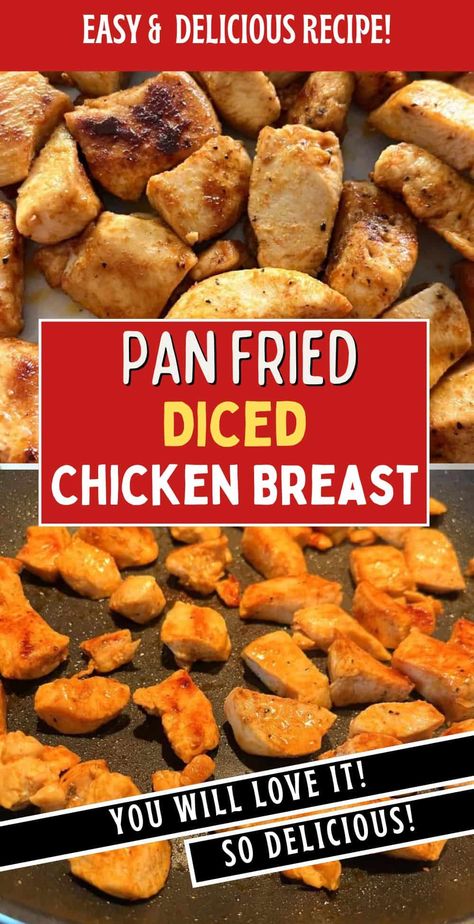 Try this easy Pan Fried Diced Chicken Breast Recipe! Perfectly seasoned, quick to cook, and incredibly delicious. Ideal for weeknight dinners or meal preps. Chicken Recipes Pan Fried, How To Pan Fry Chicken, Healthy Pan Fried Chicken, Simple Pan Fried Chicken, Pan Fry Chicken Breast, Quick Pan Fried Chicken, Diced Chicken Recipes Easy, Chicken Breast Recipes Easy Quick, One Chicken Breast Recipe