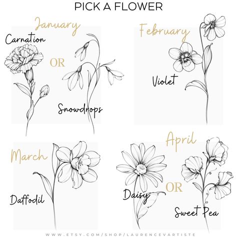 Flower Bouquet Line Art, Bouquet Line Art, Line Art Tattoo, November Birth Flower, June Birth Flower, January Birth Flowers, Small Girly Tattoos, Horoscope Tattoos, Meaningful Tattoos For Women