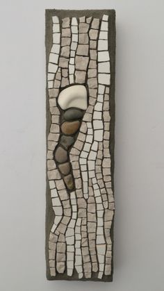 Marble, ceramic tile, tumbled stone, and sea pottery mosaic by Julie Sperling (2014) -- 12.5" x 3" Stone Mosaic Art, Abstract Mosaic Art, Mosaic Wall Hanging, Marble Ceramic, Abstract Mosaic, Marble Abstract, Modern Mosaics, Mosaic Madness, Pebble Mosaic