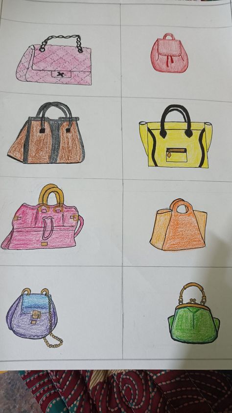 Hand Bag Sketch, Basic Illustration, Bag Sketch, Bag Illustration, Drawing Bag, Flat Sketches, Fashion Design Patterns, Fashion Designing, Design Patterns