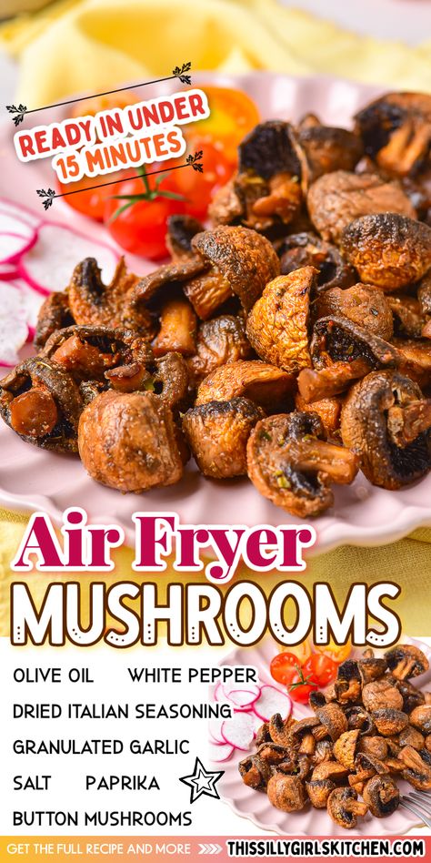 air fryer mushrooms Air Fryer Mushrooms Recipe, Air Fryer Mushrooms, Mushroom Recipes Healthy, Steak Side Dishes, Traditional Cooking, Mushroom Dish, Scrumptious Food, Fried Mushrooms, Easy Side Dish