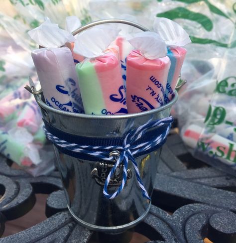 Salt Water Taffy Favors, Saltwater Taffy Recipe, Homemade Salt Water Taffy, Homemade Saltwater Taffy, Ocean Wedding Favors, Salt Water Taffy, Gift Favors, Nautical Baby Shower, Nautical Baby