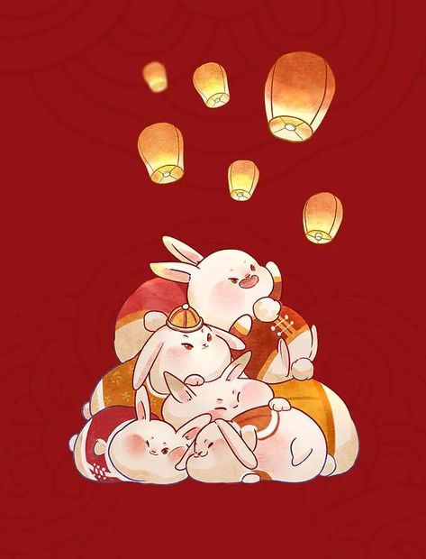 Chinese New Year Pictures, Chinese New Year Wallpaper, Chinese Illustration, Chinese New Year Design, Chinese New Year Crafts, New Year Illustration, New Year Art, Tiger And Bunny, Rabbit Illustration