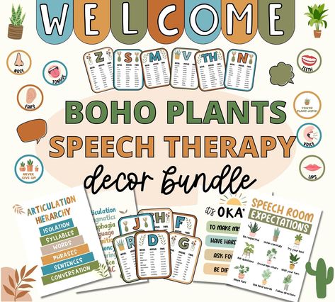 Boho Speech Therapy Room, Speech Classroom Decor, Speech Therapy Classroom, Speech Room Decor, Slp Office, Therapy Classroom, Speech Classroom, Speech Rules, Therapy Decor