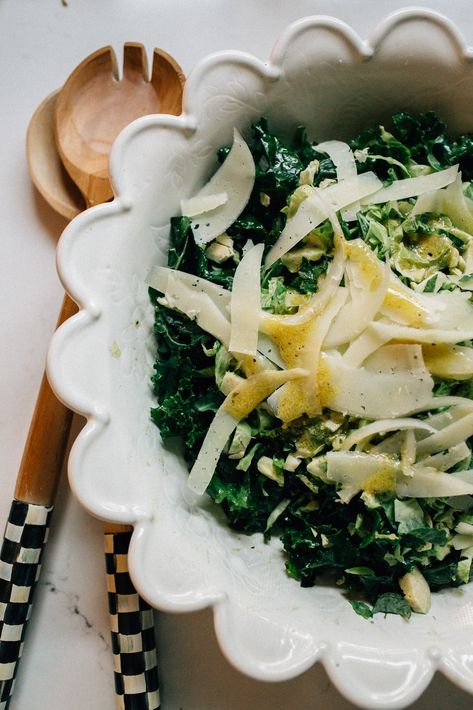 Massaged Kale, Brussel Sprout   Manchego Salad with Mustard Vinaigrette | Hello Adams Family Manchego Salad, Conscious Eating, Liz Adams, Mustard Vinaigrette, Massaged Kale, Manchego Cheese, Healthy Weeknight Dinners, Adams Family, Cheese Salad