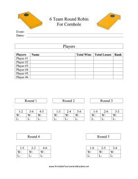 Great for cornhole tournaments, this round robin sports bracket is good for scheduling six teams. Free to download and print Printable Brackets, Labor Day Crafts, Beer Olympics, Couples Game Night, Cornhole Tournament, Beer Olympic, Printable Label Templates, Outdoor Party Games, Cornhole Designs